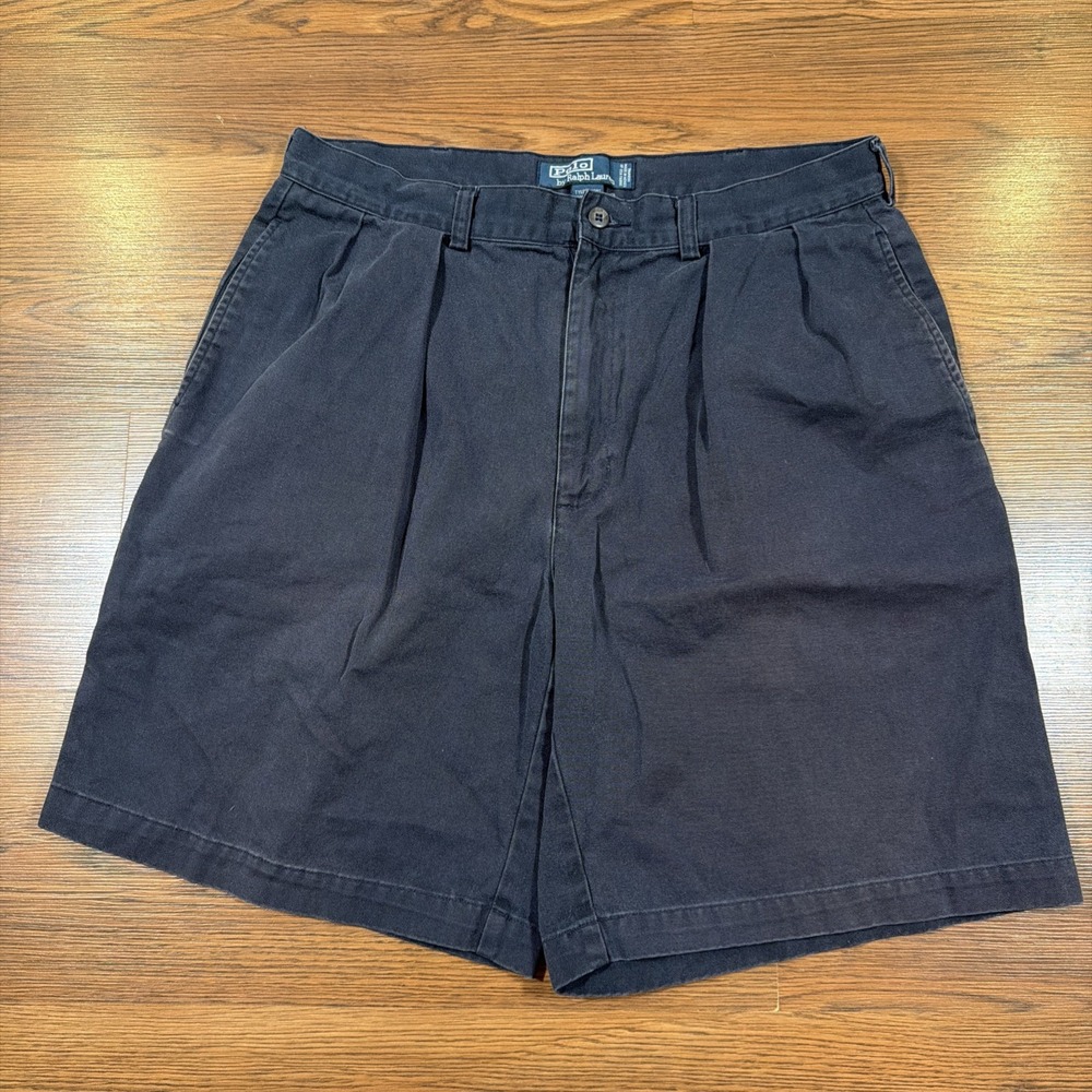Vintage Polo Ralph Lauren Tyler Shorts Men's 34 Navy 9" Double Pleated Twill
